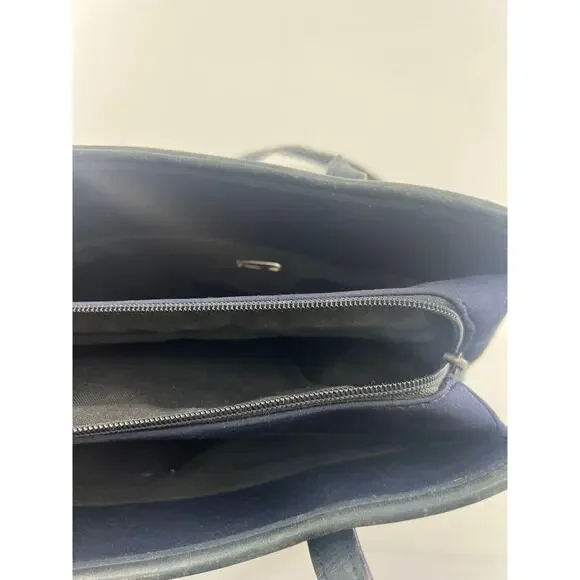 Vintage Coach Navy Blue Tote Bag Stretch Fabric Shoulder Purse Zipper Pockets - Picture 16 of 16